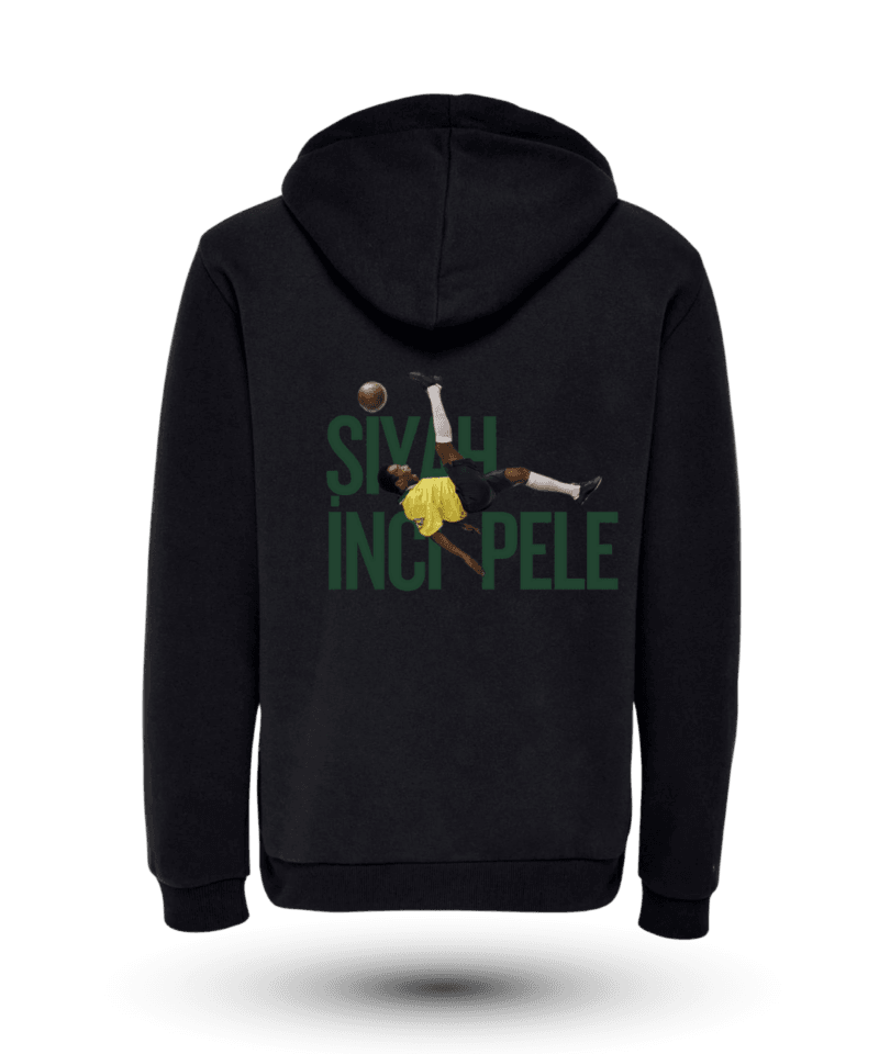 Pele Siyah İnci Sırt Fermuarlı Kapüşonlu Sweatshirt